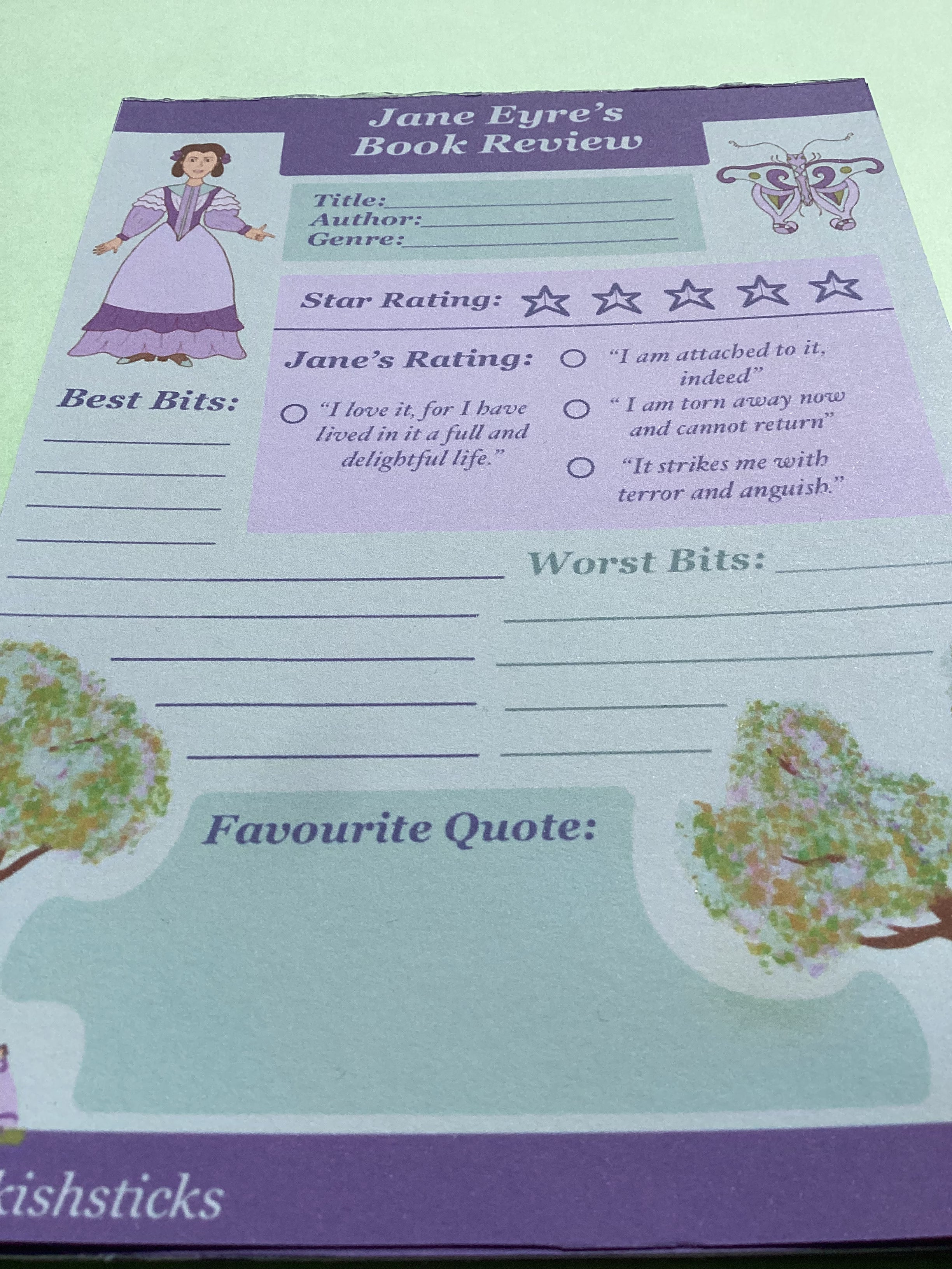 Jane Eyre Book Review Notepad